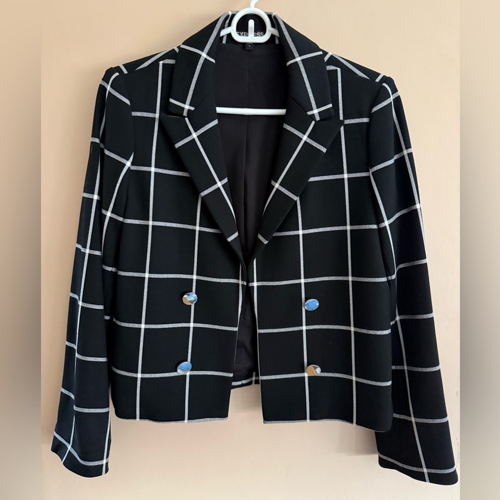 Express Black and White Window Pane Blazer Size 8